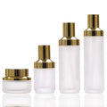 Hot Sale Glass Cream Jar Gold Cap with Gold Bottle Set for Lotion Cosmetic Packing MegaBDM