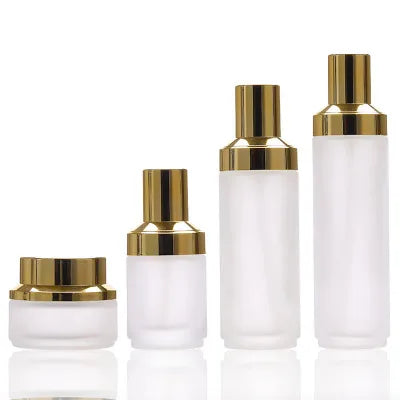 Hot Sale Glass Cream Jar Gold Cap with Gold Bottle Set for Lotion Cosmetic Packing MegaBDM