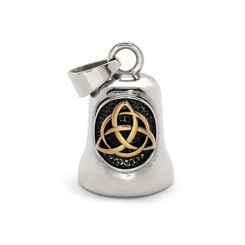 Viking Odin Totem Rhodium Plated High Polish 316L Stainless Steel Crystal Celtic Knot Bell Pendant Necklace for Gift Party
