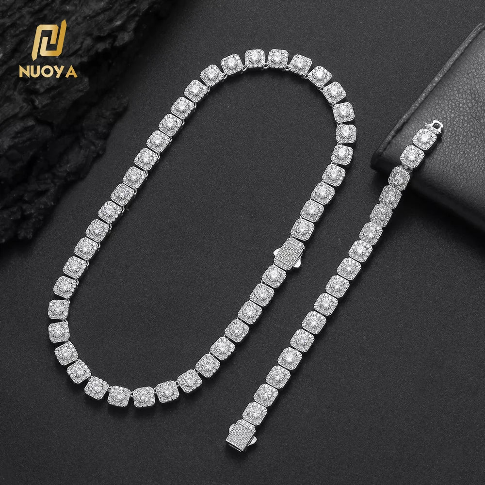 NUOYA 10mm Chain Iced Out Baguette Diamond Silver Plated Hip Hop Cluster Tennis Chain Bracelet for Women Luxury Fashion Jewelry