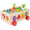 New Arrival Custom Children Wooden Tractor Pull Car Vegetable Fruit Shape Fishing Matching Board Educational Block Toys for Kids
