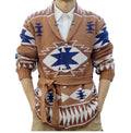 2025 High Western Vintage Navajo Aztec Quality Fall Winter v Neck Long Sleeve Knit Cardigan Clothing Men Sweater With Belt