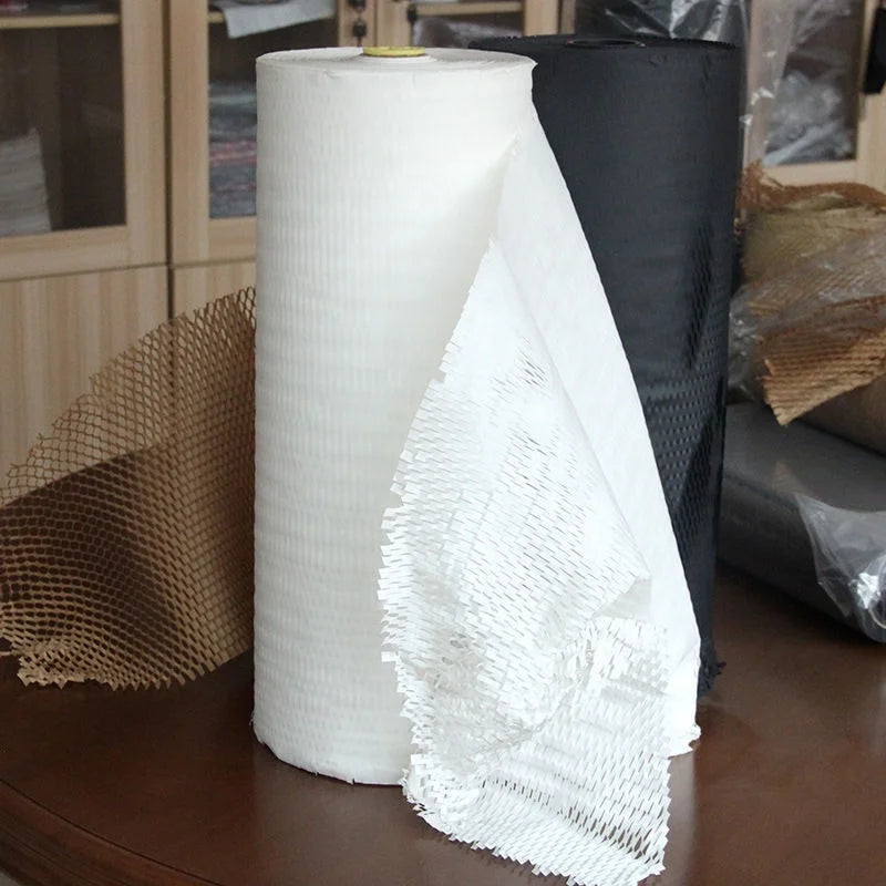 30cmx20m Retail Cup Package Retail Eco Friend Biodegradable Kraft Paper Anti-vibration White Honeycomb Paper Wrapping for Mailer