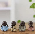 3*4.3cm Porcelain Pottery Ceramic Craft 4 Pieces Traditional Cute Small Little Monk Buddha Statues for Tiny Decor Plant Pot
