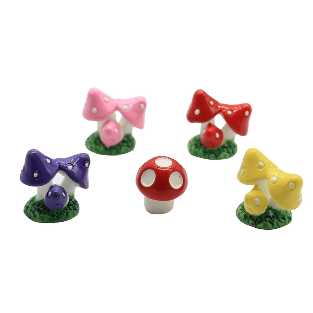Kawaii 3D Mini Resin Mushroom Miniature Toys Plant Micro DIY Fairy Accessory Stakes Craft Action Toy Figures