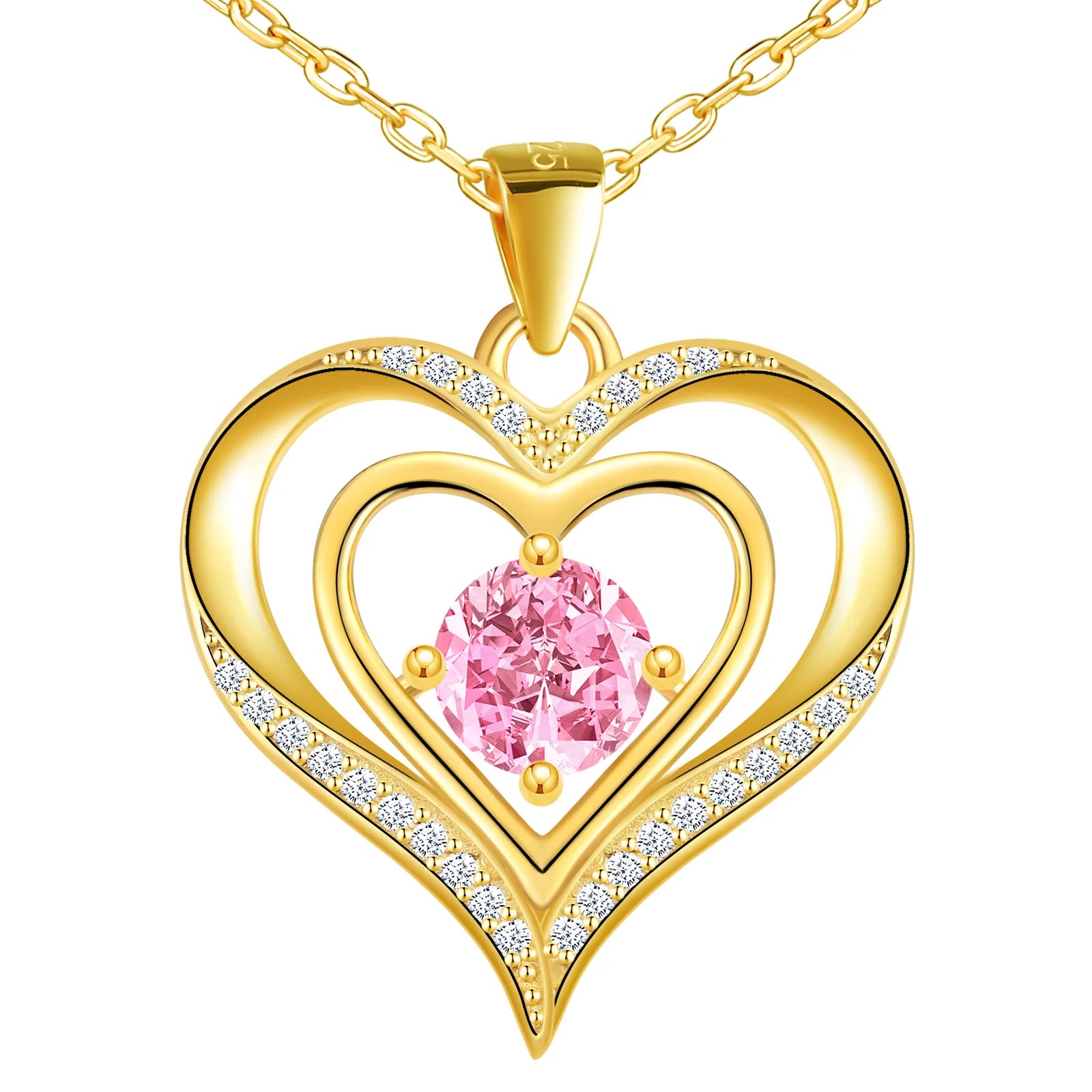 Quality 925 Sterling Silver Double Heart Necklaces