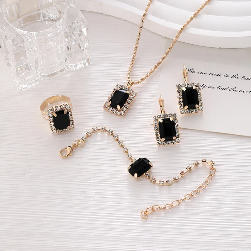 Cross Border Jewelry Set Women's Fashion Diamond Set Several Diamond Necklace Ring Bracelet Earrings Bride 4-piece Set