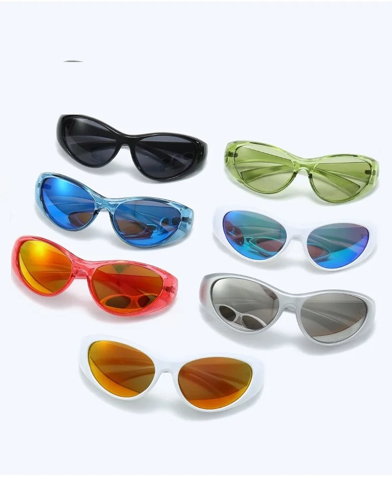 Y2K Wrap Around Fashion Sunglasses Logo Custom Green Oval Shades Sports Sun Glasses Aesthetic Eyewear for Women Men