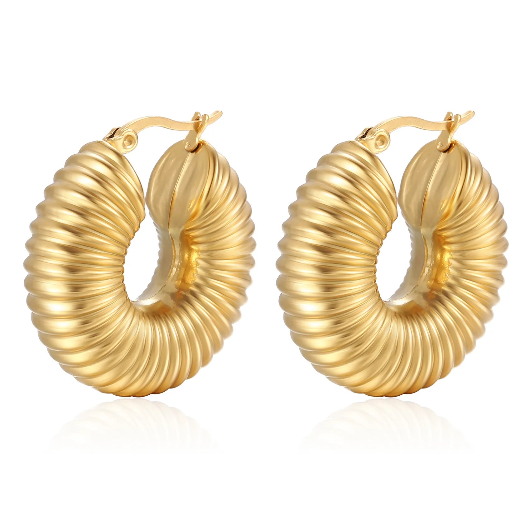 Minimalist Stainless Steel Spring Huggie Earrings Hypoallergenic Jewelry 18K Gold Plated Twisted Hoop Earrings for Women
