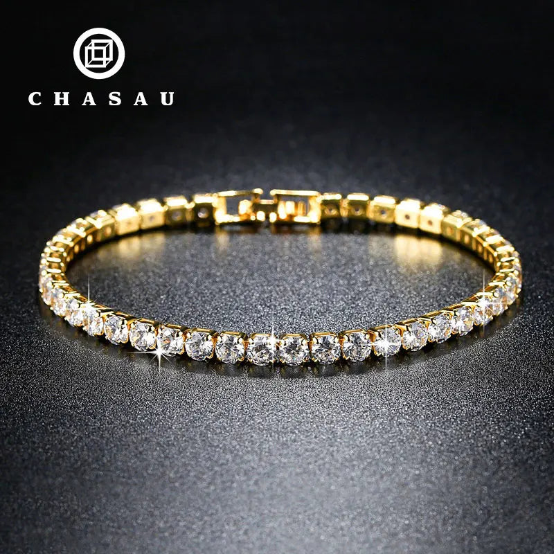 Factory Wholesale 14k Gold Plated 925 Sterling Silver 3mm Cluster Moissanite Tennis Bracelet Women