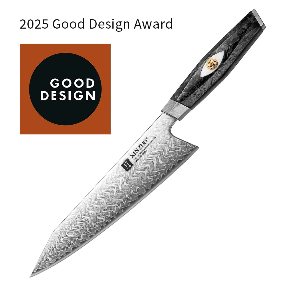 XINZUO New Luxury Chef Knife Custom 145 Layers M390 Damascus Steel Black Carbon Fiber with Resin Handle Sharp Kitchen Knives