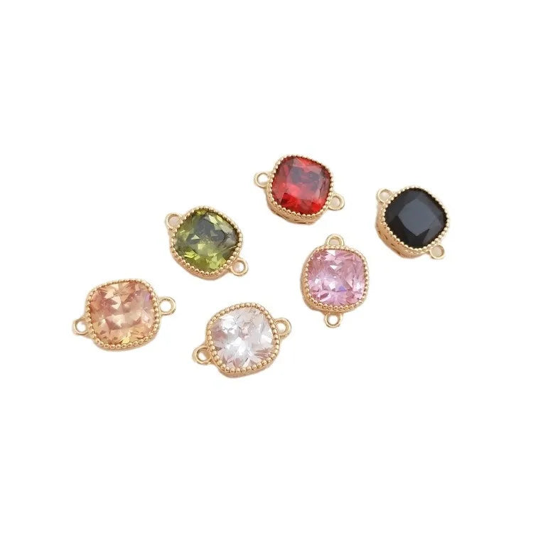 Colorful Zircon 14k Gold Filled square Double Loop Pendant Handmade for DIY Bracelet Necklace Accessories Making