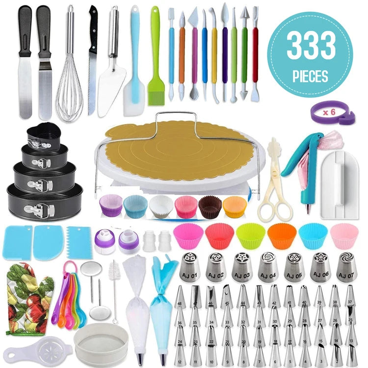 333pcs Cake Decorating Tools Kit Fondant Cake Decoration Tools Pastry Baking Utensils Silicone Cake Mould for Kitchen Use