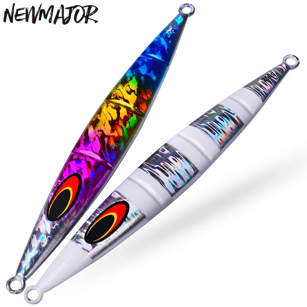 NEWMAJOR 30-250g Printed Luminous Metal Drag Fishing Lure Slow Jig Casting for Freshwater Fish River Lake Stream Sinking Action
