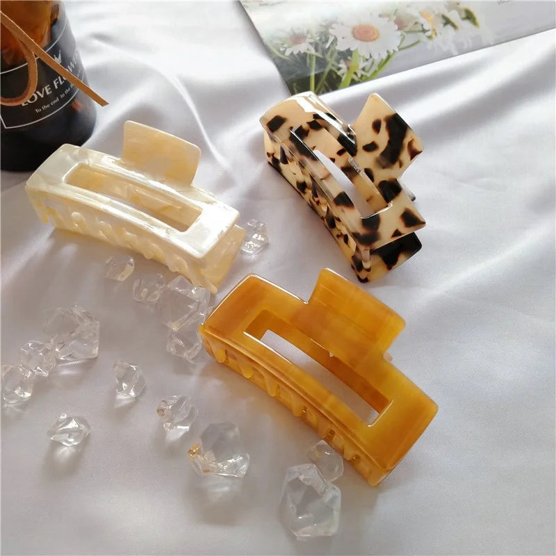 Hot Sale Large Hair Claw Clips for Women Custom Design Logo Pattern Pretty Square Tortoiseshell Acetate Hair Claw