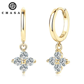 Lab Grown Diamond Earrings 3mm 0.1CT Silver Moissanite 925 Original Four Leaf Clover Hoop Earrings With GRA Certificate