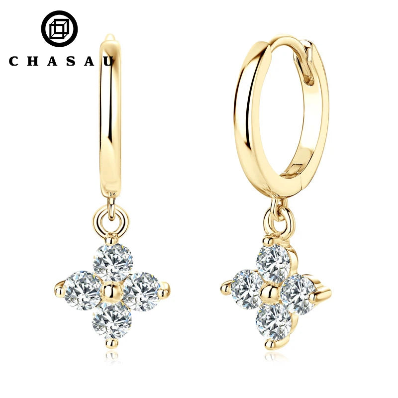 Lab Grown Diamond Earrings 3mm 0.1CT Silver Moissanite 925 Original Four Leaf Clover Hoop Earrings With GRA Certificate