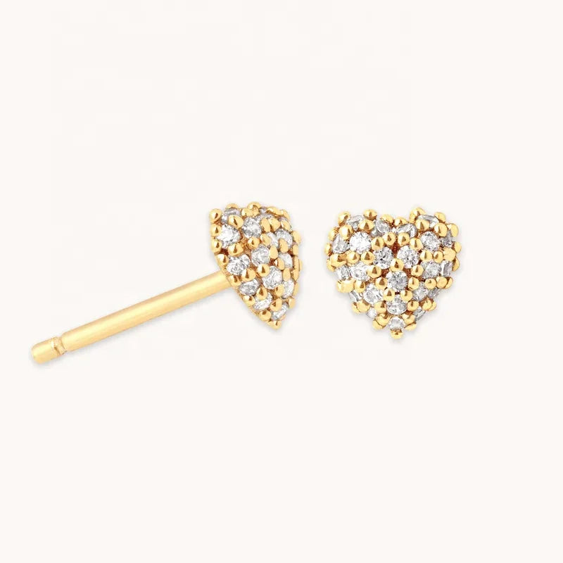 LOZRUNVE Elegant 18k Gold Plated Jewelry Full Pave Diamond Love Heart Stud Earring