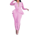 Plus Size Ladies Slim Fitting Business Suits Lace Sleeve Style Pink Deep V-neck Collect Waist Women's Suits & Tuxedo