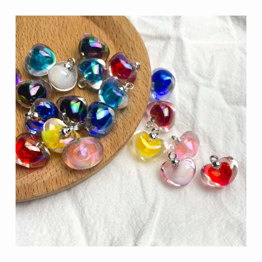 Diy Jewelry Findings Component Hook Charms Gold Silver Rings Plated Christmas Necklace Earrings Handmade Acrylic Heart Pendant