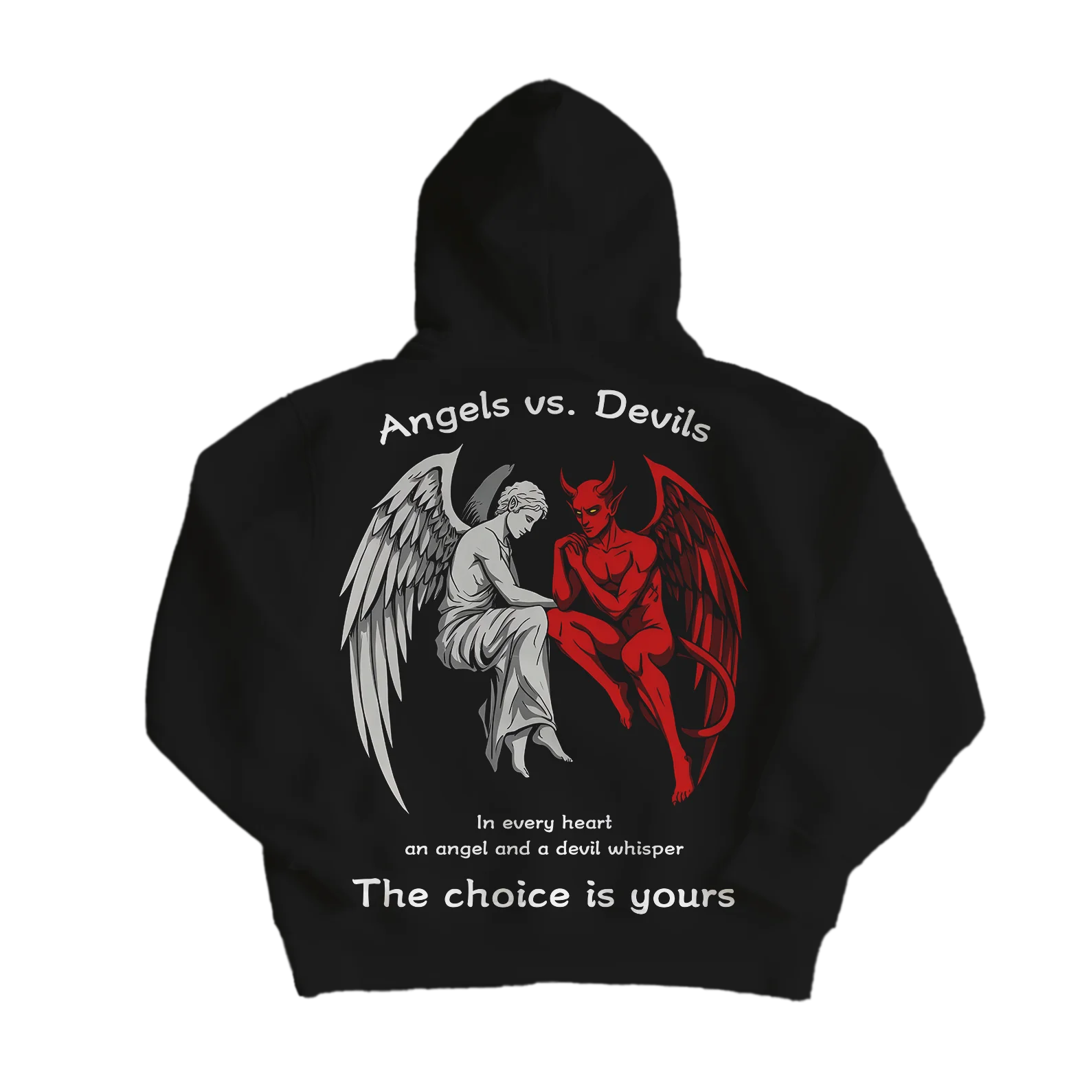 Men's Trendy Style Hoodie with Angel & Devil Print Custom Logo Manufacturer Fashion Menswear Statement Personality Hooded Collar