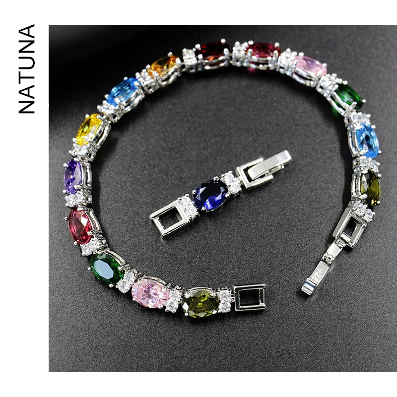 Natuna Fashion Jewelry Luxury Jewelry Sets for Women 3Mm Moissanite Brass Tennis Bracelet Brass Zircon Bracelet