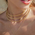 J&D Fashion 18K Gold Minimalist Stainless Steel Daily Jewelry Waterproof 3 Layer Cuff Choker Necklace Women