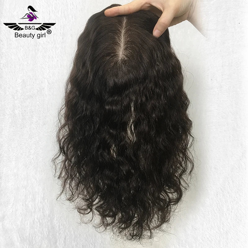 100% Highest Quality European Remy Hair Topper Real Scalp Small Size 5.5x6 Inch Dark Brown Curly Silk Base Toupee