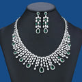 Romantic Elegant Copper Green Tassel Flower Zirconia Necklace Earring Set Leaf Shape Pattern for Weddings Engagement Style