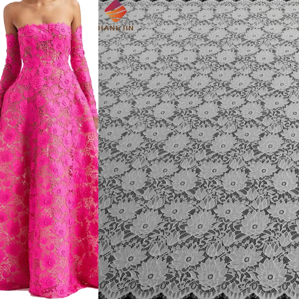 Factory Retro Chantilly Eyelash French Lace 3*1.5 Meters Floral Embroidery Cord Mesh Lace Fabric for Wedding Bridal Dress