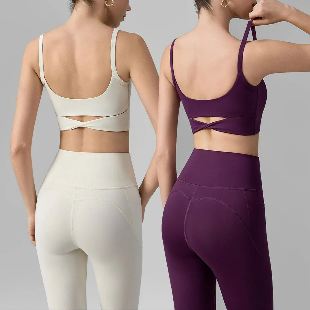 Spaghetti Strap Hollow Out Sexy Training Set High Stretch Gym Suits Women Fitness Yoga Set