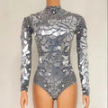 Women Girl Sexy Mirror Bodysuit Stage Dance Costume Silver Gold Leotard Club bar Performance Clothing