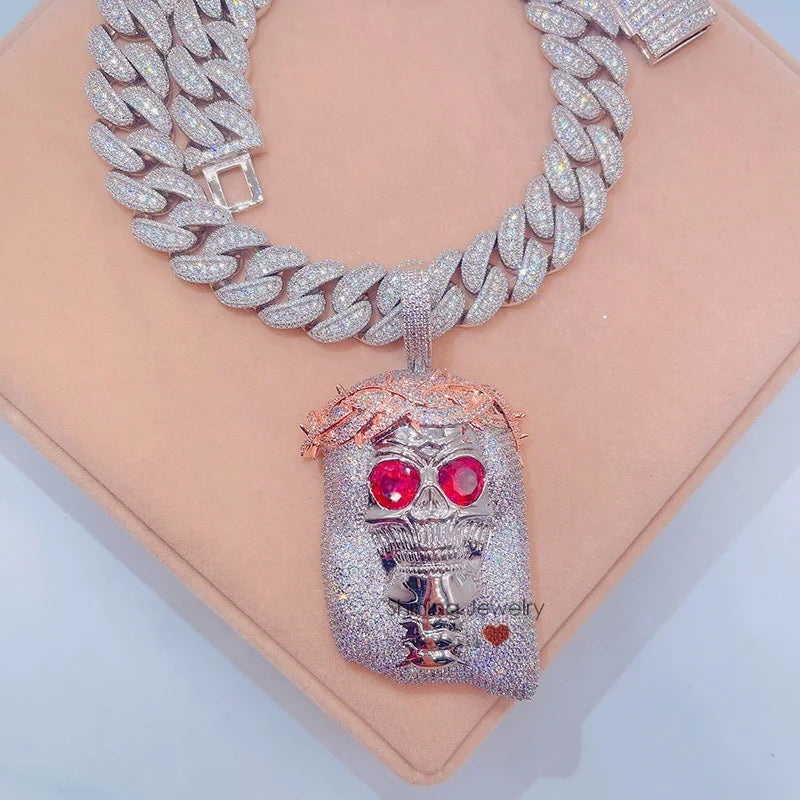 Drop Shipping Solid Silver Hip Hop Iced Out Vvs Moissanite Diamond Jesus Face Pendant