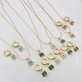 Women Waterproof 18k Gold Plated Stainless Steel Fashion Pendant Necklace Lock Color Cubic Zirconia Earrings Luxury Jewelry Set