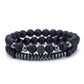 Hot Sell 2 Pcs/ Set Couple Natural Stone Beads Wristband with Micro Zircon Elastic Thread Lover Beaded Bracelet