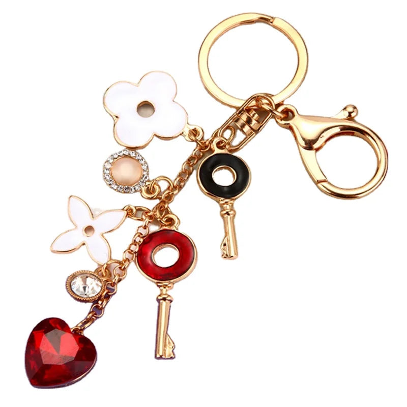 Wholesale Metal Handbag Cute Flower Heart Diamond Key Shape Keyrings for Girly Gift Keychain