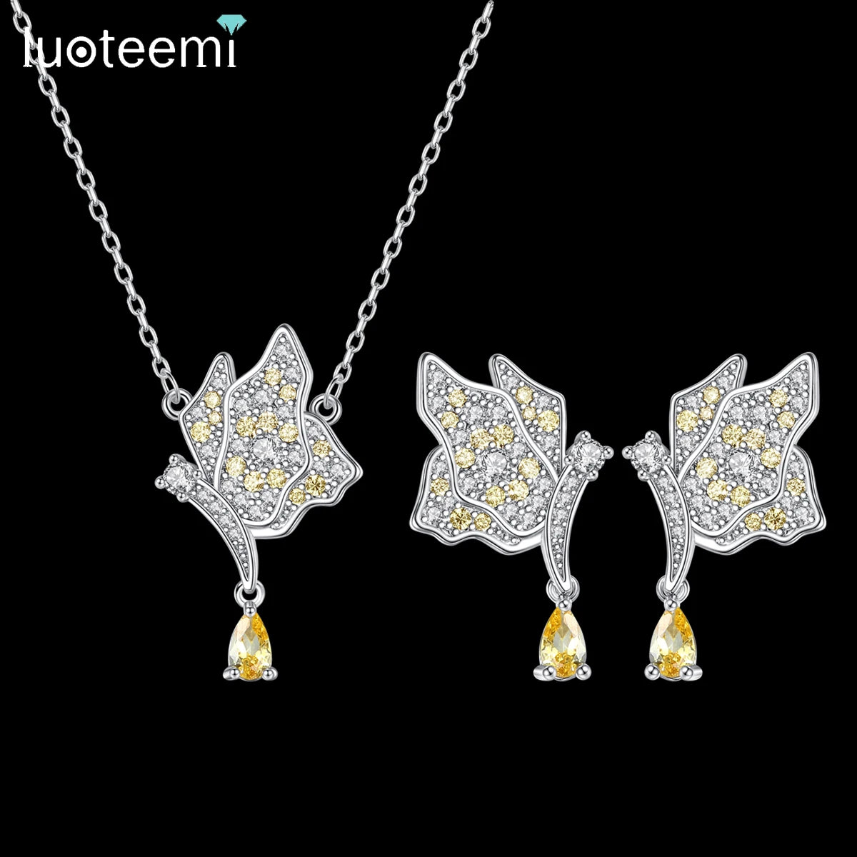 LUOTEEMI Necklace Butterfly Earring Fashion Luxury Jewelry Making Supplier Bling Set Wholesale Charm Delicate Jewelry