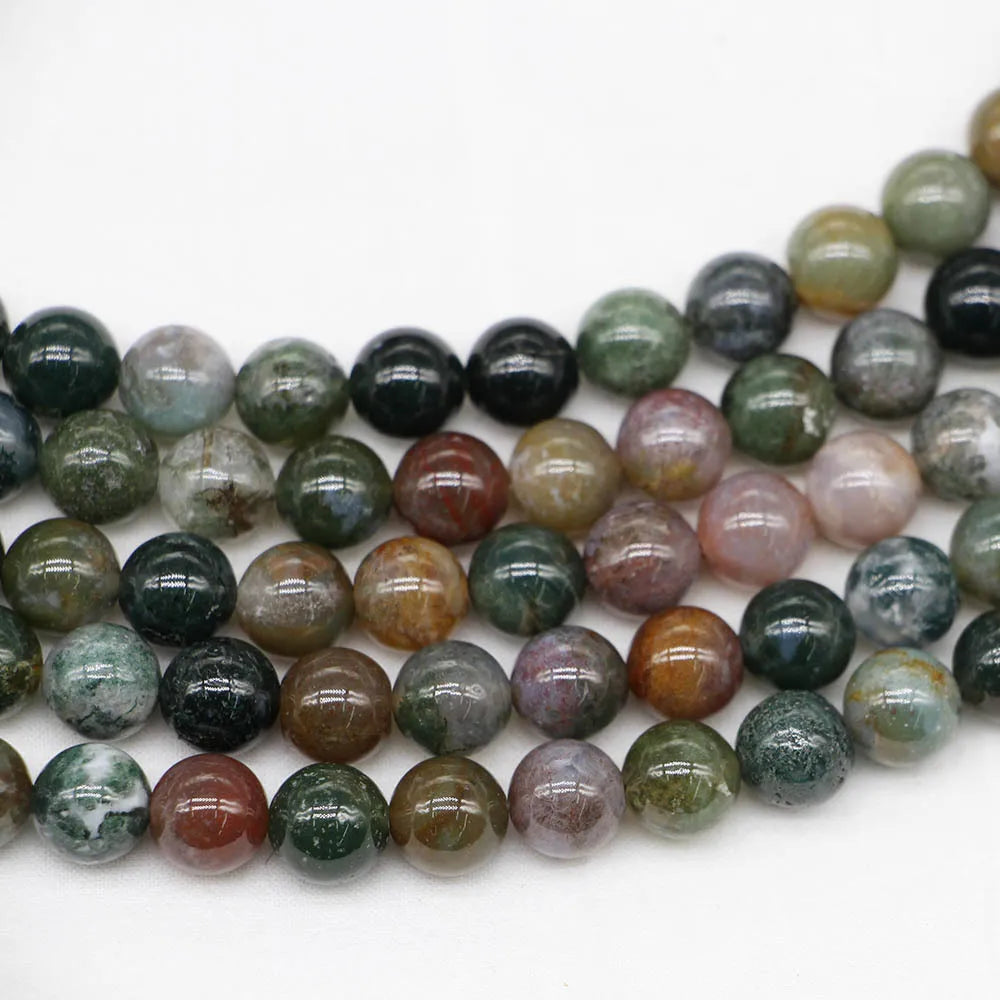 Wholesale Bulk Indian Agate Stone Green Natural Stone Crystal Gemstone Agate Loose Bracelet Stone Beads