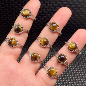 Genuine Tigers Eye Ring Copper Plated With 925 Silver Real Gemstone Jewelry Healing Crystal Brown Ring Adjustable Size