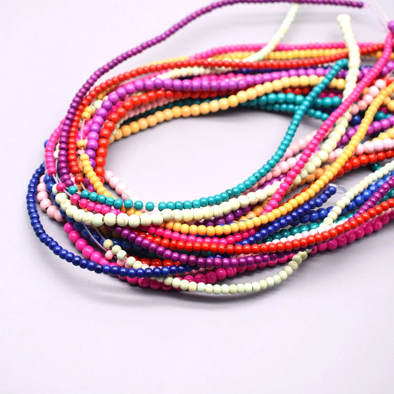 3mm4mm Bright Smooth Color Round Stone Beads Natural Turquoise Stone Round Loose Spacer Beads for Jewelry Making Diy Bracelet