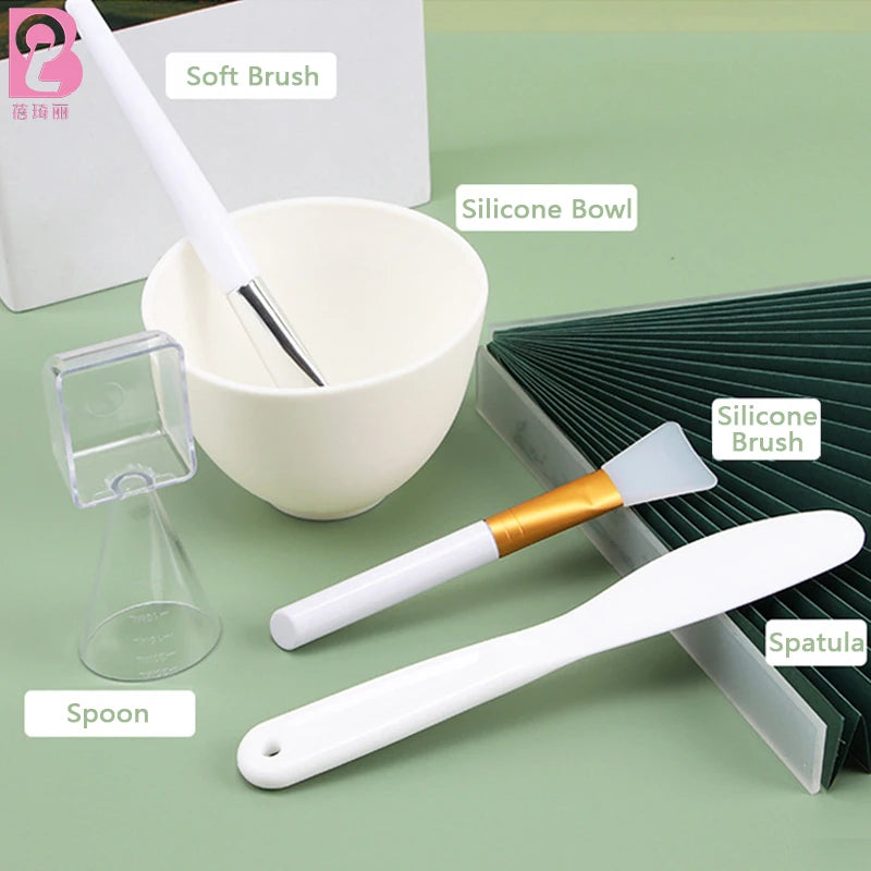 Beiqili Facial Mixing Bowl Set Silicone & Plastic Face Mask Brush Applicator Spatula Measuring Scoop Face Mask Tool Kit