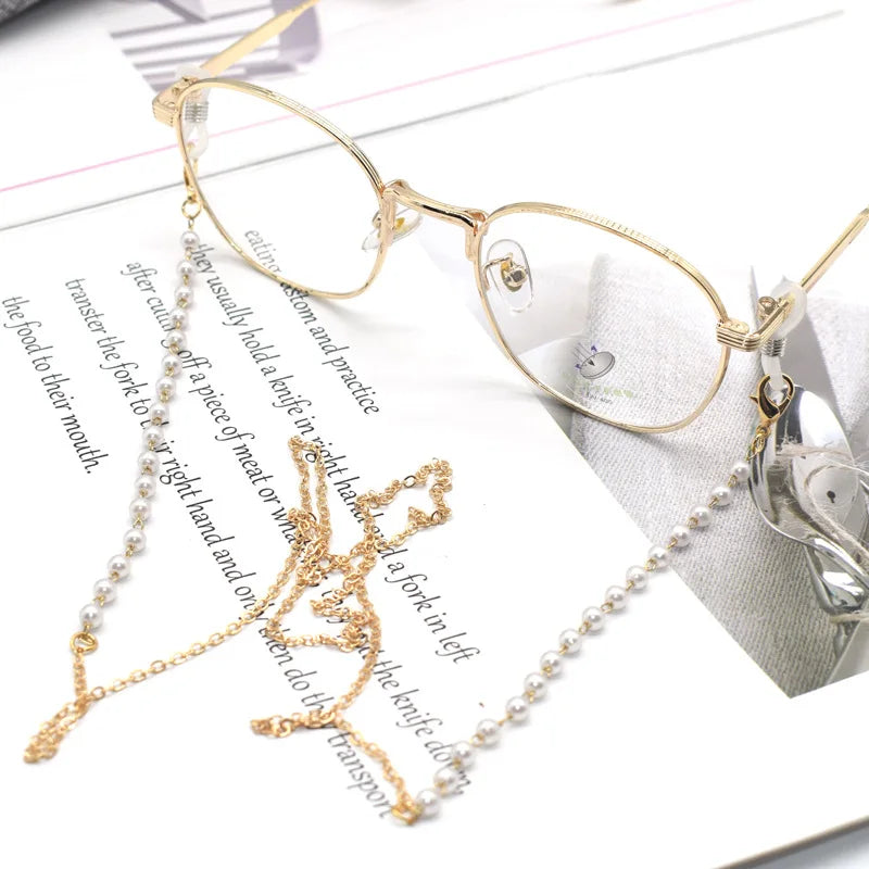 New Handmade Metal Women's Gold/Silver Pearl Sunglasses & Eye Glass Chain 70-75cm Length Custom OEM Logo Option