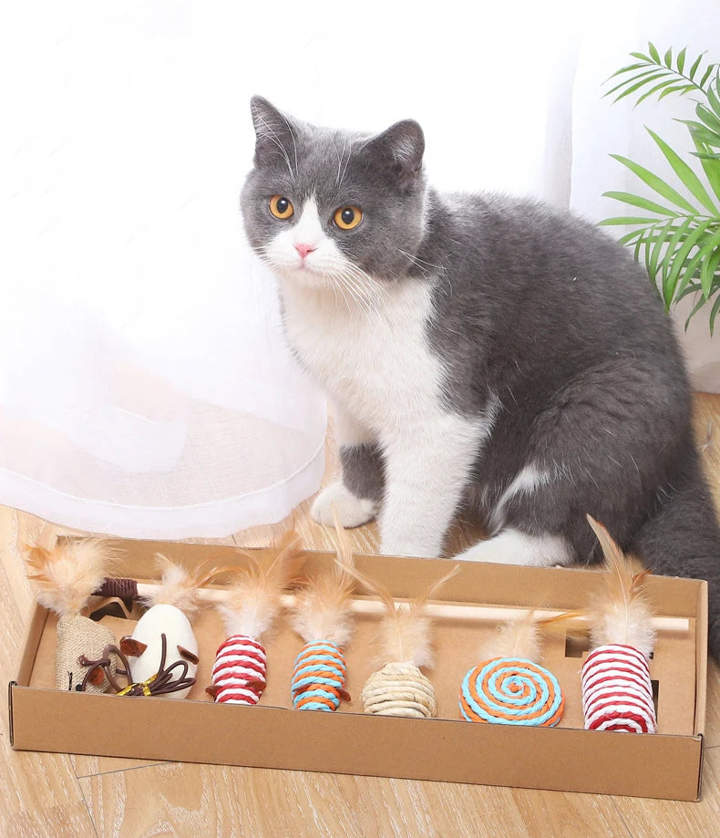Weekly Gift Box Cat Toy Feather Bell Mouse Set Cross-border Wooden Pole Cat Toys