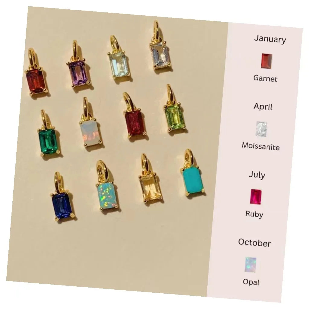 Fashion Jewelry Rectangle 12 Moths Birthstone Pendant Natual Multicolor Zircon Stainless Steel Fine Women Necklace