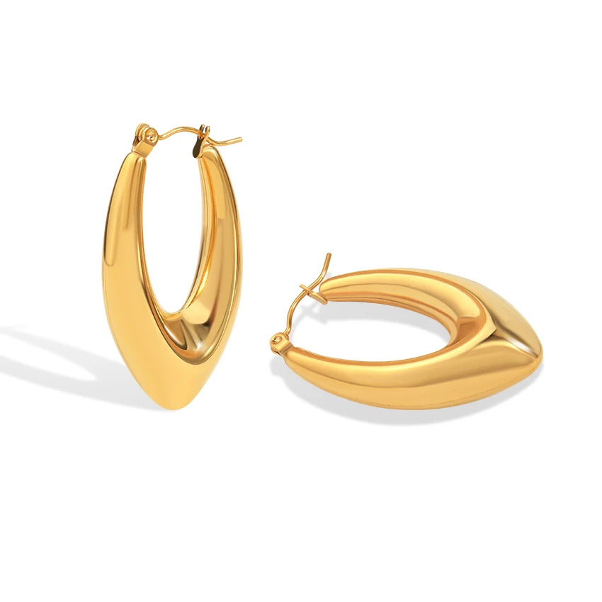 Popular Jewelry Luxury Hoop Earrings High Polished Stainless Steel Hypoallergenic Chunky Water Drop Hoop Earrings for Women