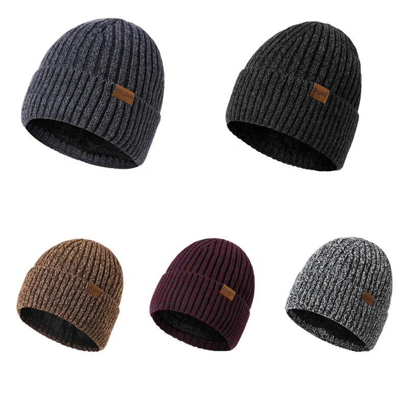 Winter Beanie Knitted Hat  Thermal Thick Polar Fleece Snow Skull Cap Men Hats