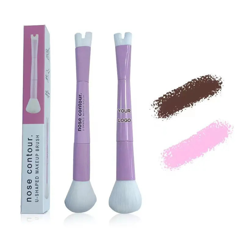 2-in-1 U-shaped Nose Contour & Blush Makeup Brush Set with Synthetic Hair for Face and Concealer Use