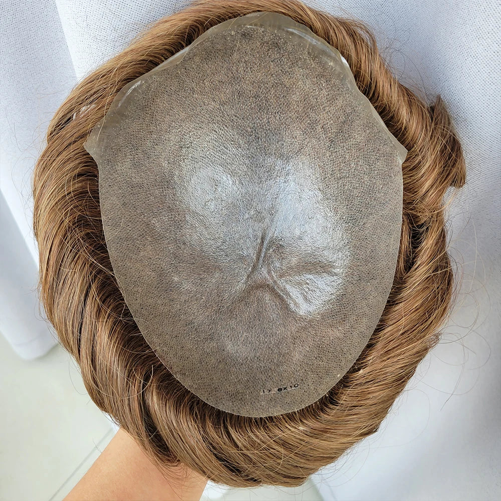 Invisible Hairline  Men Toupee 0.06mm Super Thin Skin V-loop Knotless Hair System for Men Indian Human Hair Replacement System