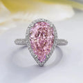 Huitan Luxury Pink/Yellow Pear Shaped Crystal Cubic Zirconia Wedding Rings for Women Engagement Silver Plated CZ Rings Jewelry