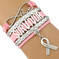Pray for Breast Cancer Survivors Brave Strong Faithful-Awareness Love Ribbon Leather Bracelets Cure Disease Fight for Hope